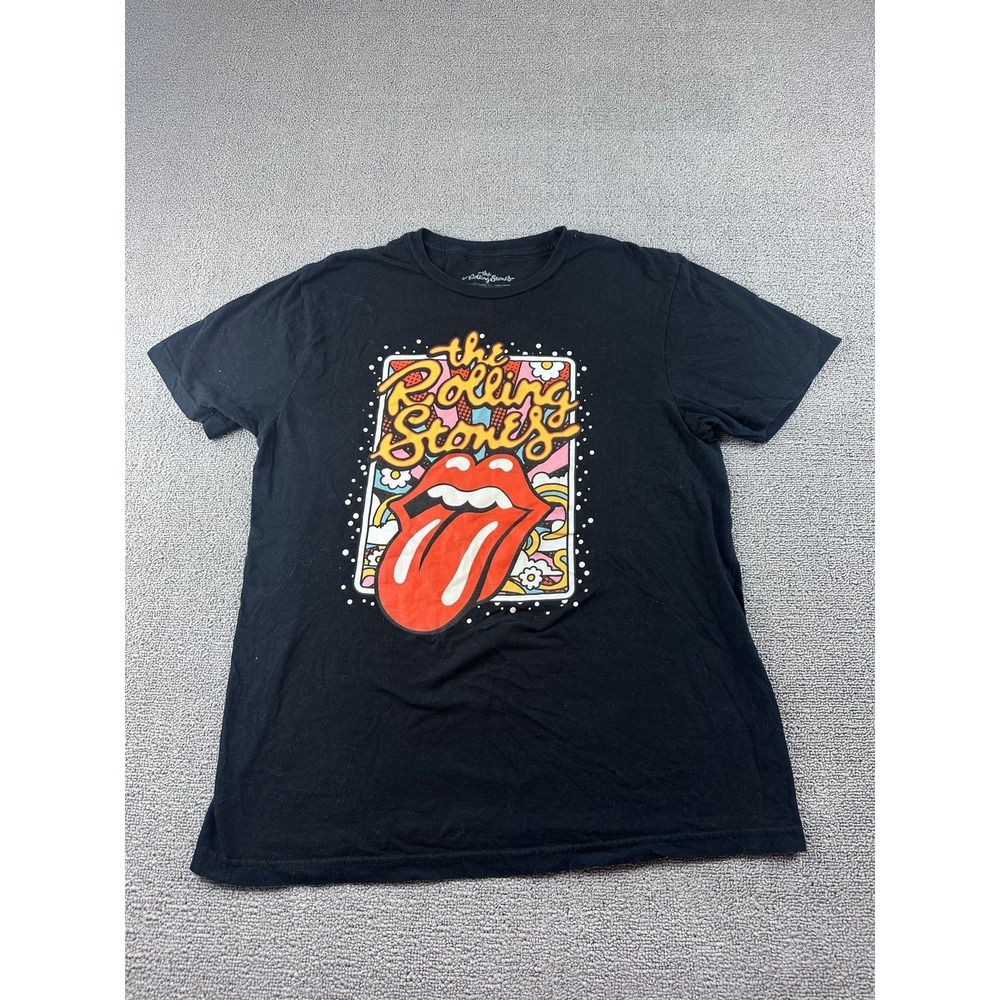 Rolling Stones T-Shirt‎ Men M Black Psychedelic Tongue Short Sleeve Music Rock